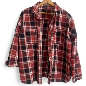 Windsor Women’s Burgundy/Black/White Button Up Flannel Shirt Size Large